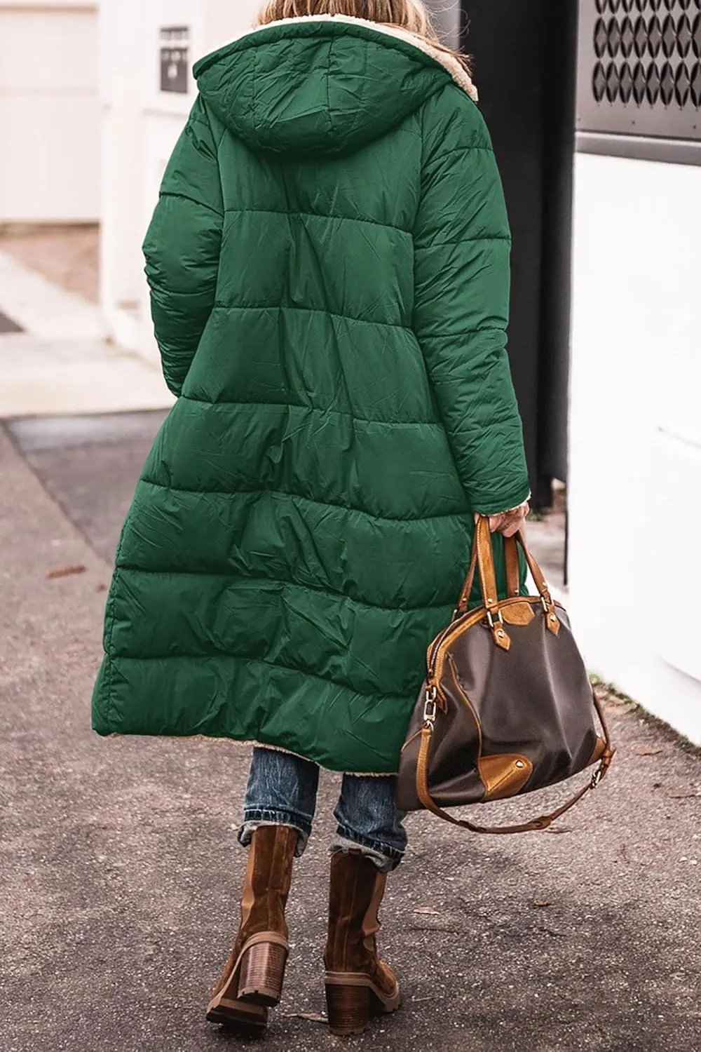 ZWRXW Womens Warm Winter Padded Coats 2023 Fashion Reversible Sherpa Fleece Lined Long Hooded Puffer Jackets Fall Clothes