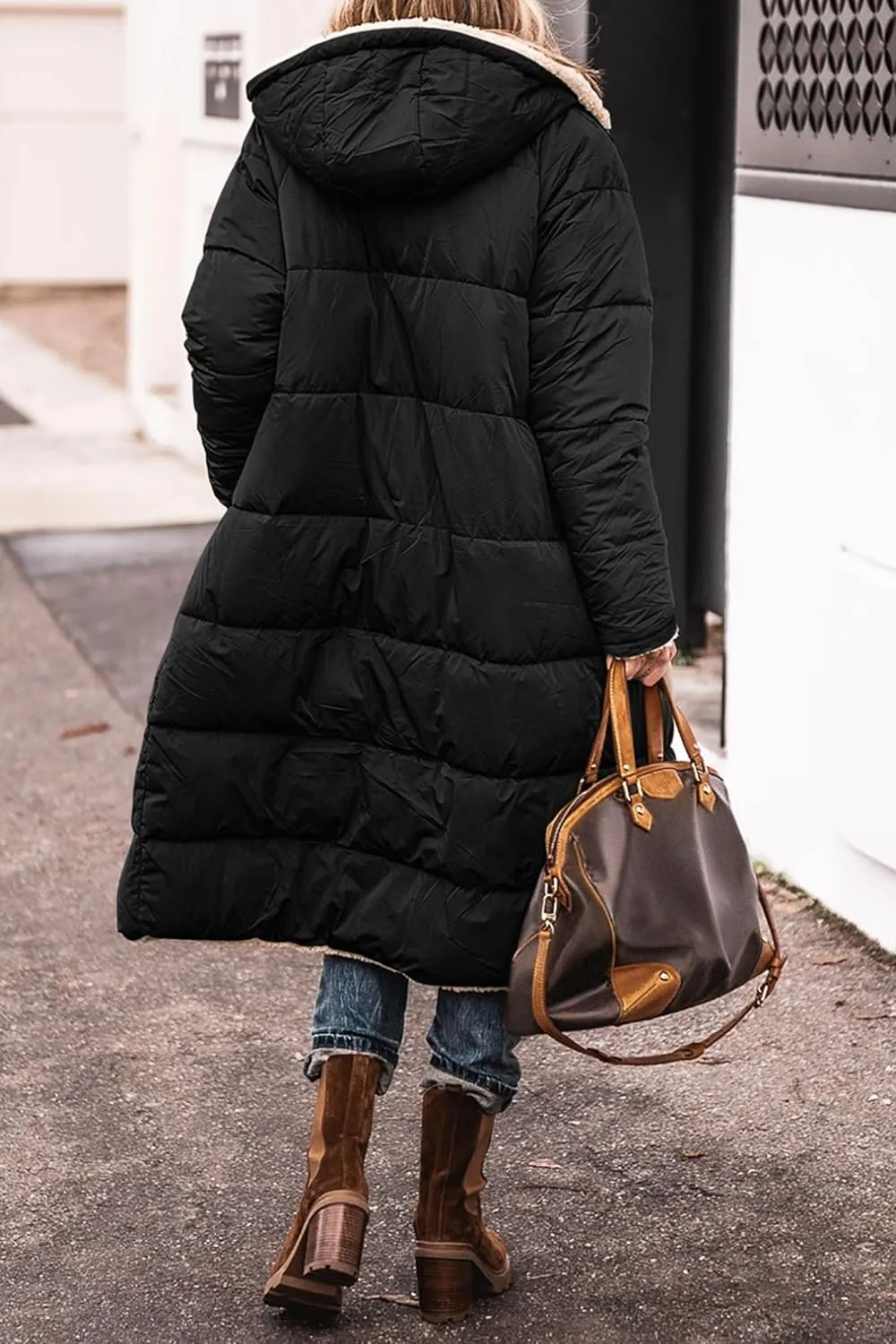 ZWRXW Womens Warm Winter Padded Coats 2023 Fashion Reversible Sherpa Fleece Lined Long Hooded Puffer Jackets Fall Clothes