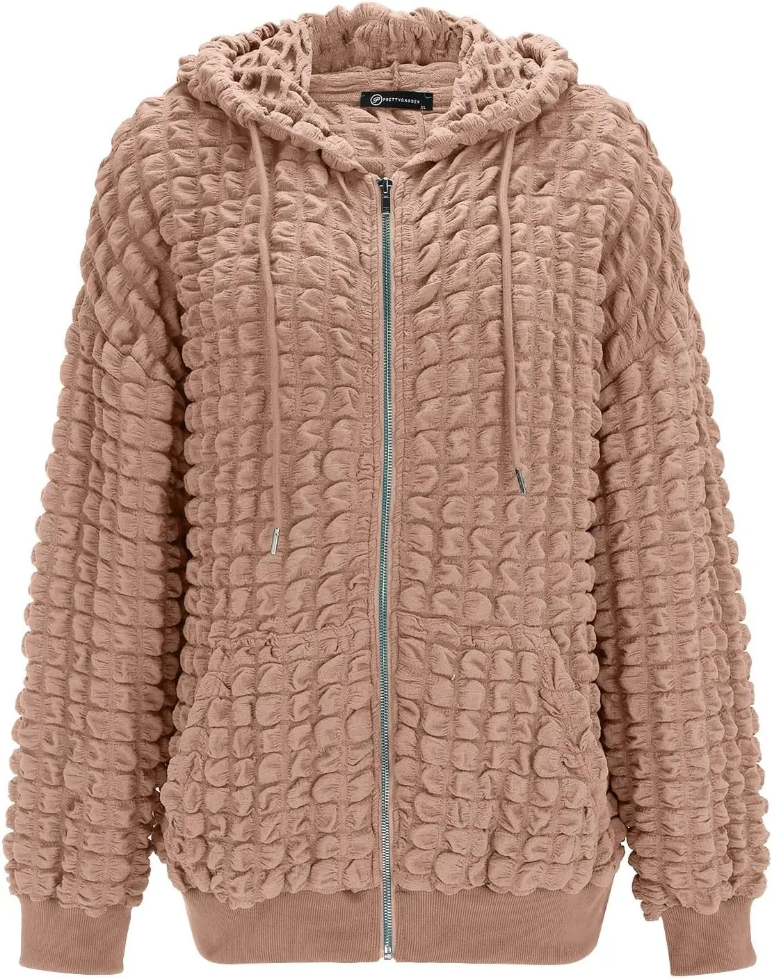 ZYXTIM Women's Cute Hoodies Teen Girl Fall Jacket Waffle Textured Oversized Sweatshirts Casual Zip Up Y2K Hoodie with Pocket